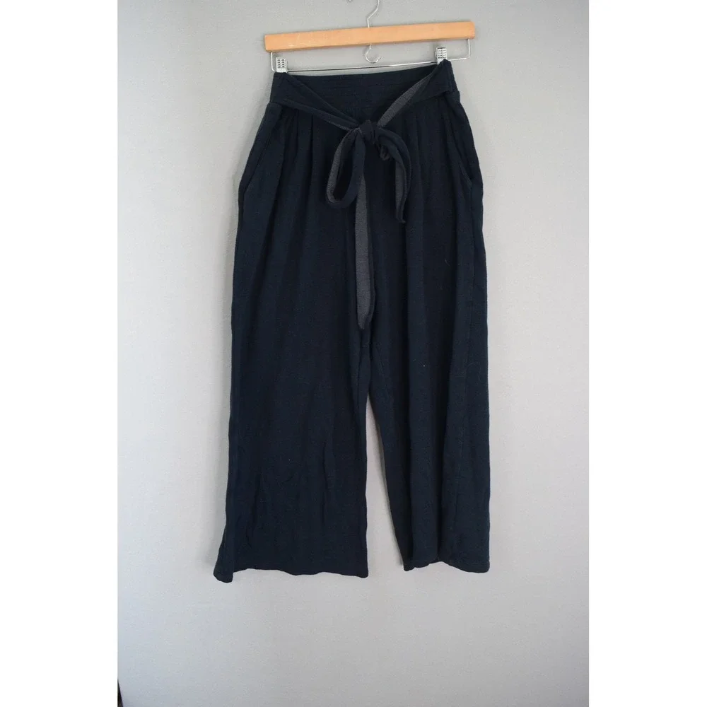 Daily Practice by Anthropologie Tie Waist Black Wide Leg Medium Sweatpant - Picture 1 of 3